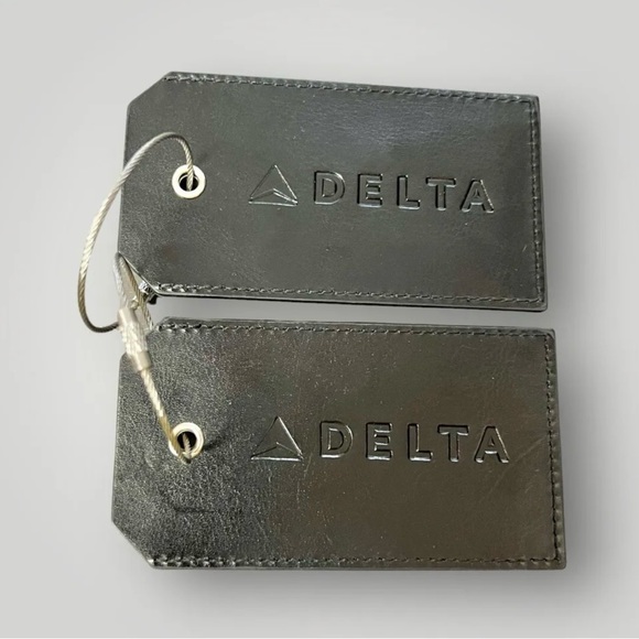 Delta Airlines Official Luggage Tag Black Vegan Leather Baggage Tag Set Of 2 New - Picture 1 of 3